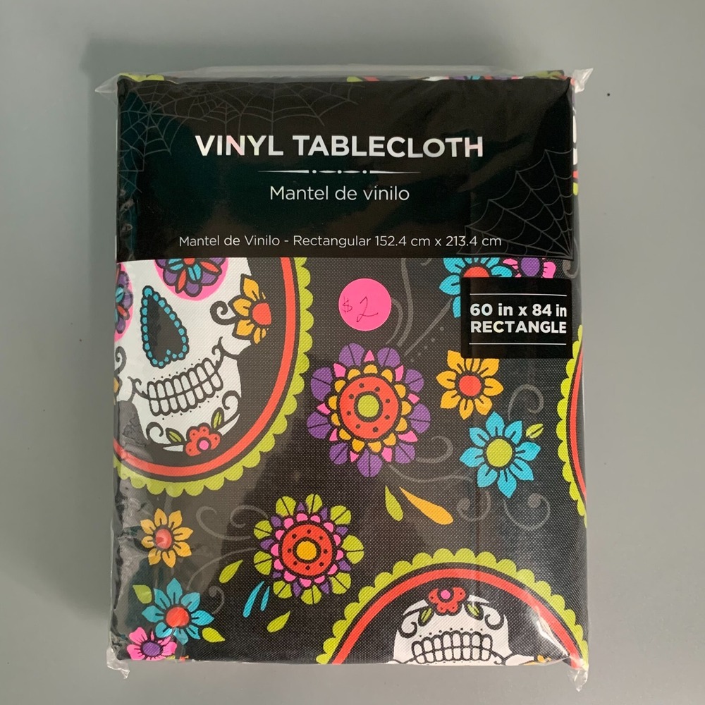 Sugar Skull Vinyl Tablecloth Rectangle 60x84 Day of the Dead Halloween Floral